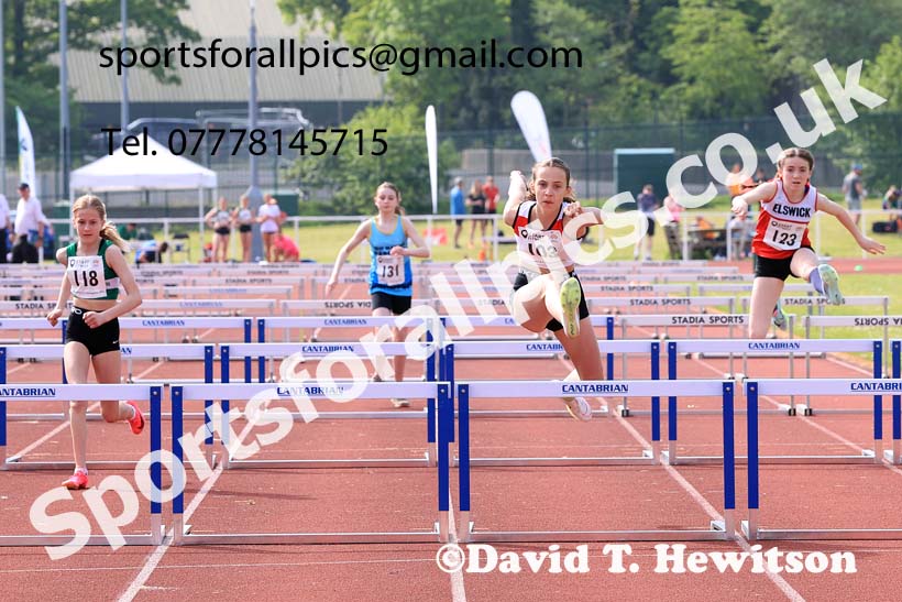 Girls Under-13s Hurdles, 2024 North Eastern Track and Field Champs., Middlesbrough.  Photo: David T. Hewitson/Sports for All Pics